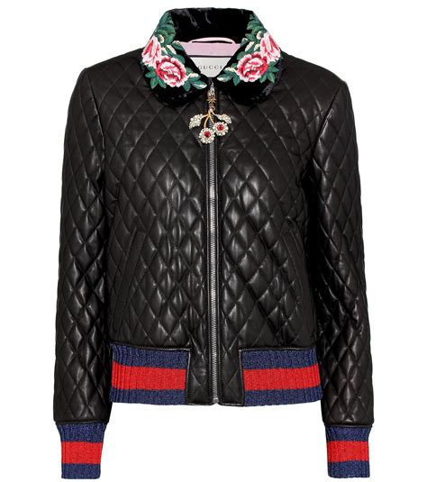 gucci black quilted jacket women|Gucci leather jackets for women.